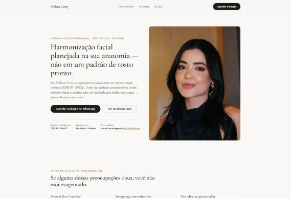 Página criada para uma especialista em harmonização facial