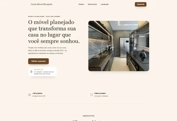 Página criada para uma loja de móveis planejados